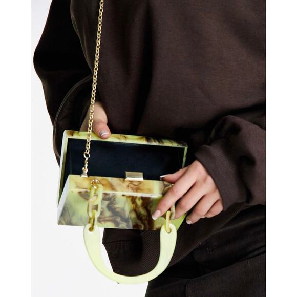 ASOS marble box clutch bag w crossbody detachable chain yellow swirl purse $50 - Picture 8 of 8